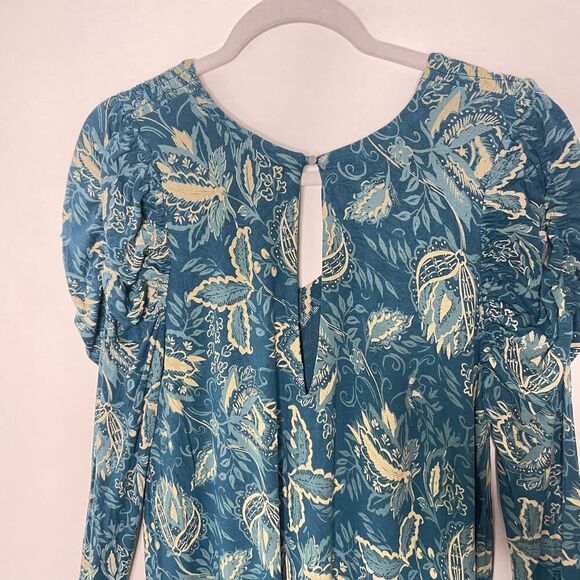 Free People Aqua Blue Baroque Boho Flowy Long Sleeve Top Size Small - Picture 8 of 11
